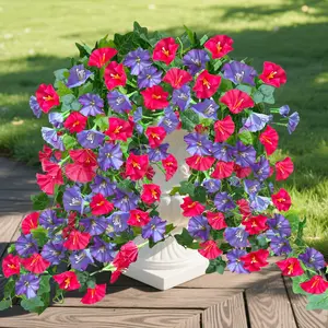 2 PCS Artificial Hanging 44 Morning Glory Flowers, Fake Hanging Plants with Vivid & Long-Lasting Color, Realistic Silk Petunias Ivy Vines Spring Summer Decorations Indoor & Outdoor Decor for Garden Window Sill SummerVibes