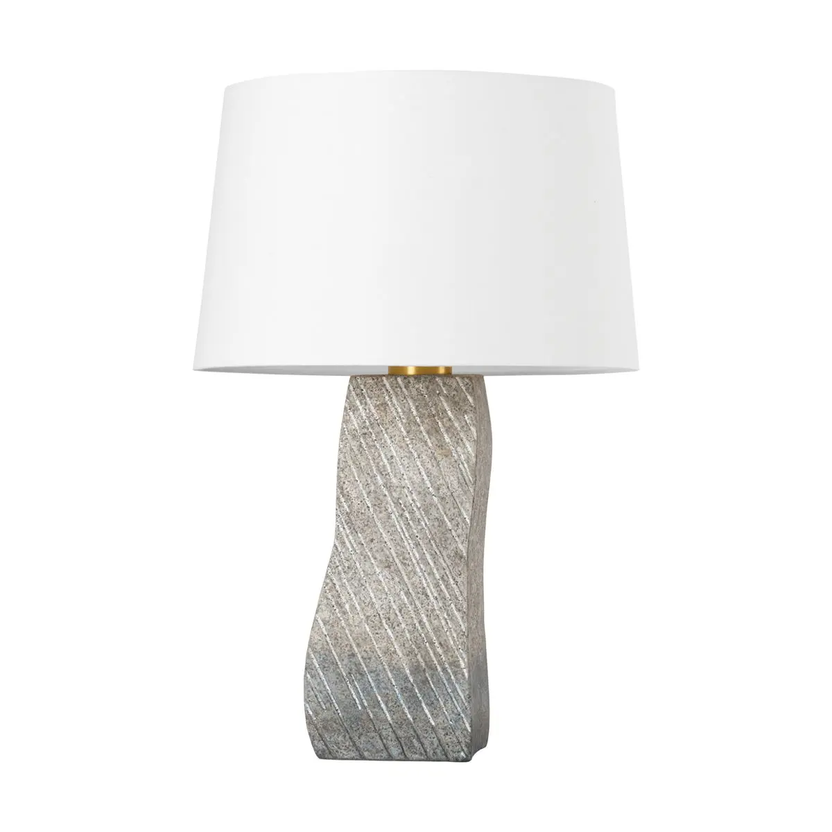 Raiden Table Lamp With Fluted Ceramic Body And Vintage Gold Leaf Accent, Grained White Linen Shade
