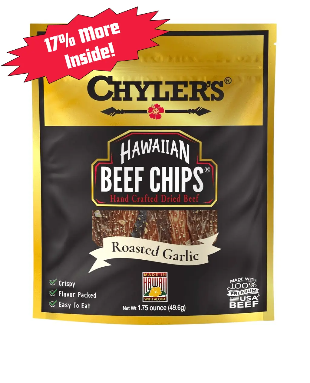 Chylers Hawaiian Beef Chips® Roasted Garlic - 15 oz, Crispy & Crunchy Snack with Easy Packaging