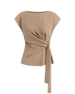 BTFBM Womens Tops Summer 2026 Cap Sleeve Crew Neck Tie Waist Blouses Dressy Casual Business Work Clothes Spring Fashion