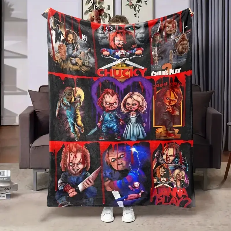 Horror Movie Chucky Plush Blanket Soft Comfortable Flannel Throw For Sofa Bedroom Home Office Camping All Season Use Cozy Warm Breathable Ideal Gift For Fans Halloween Decor Daily Naps Relaxation Air Conditioning Summer Couch Bed Dorm Room Fleece