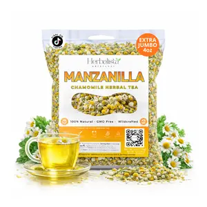 Manzanilla Herbal Tea (Chamomile Flowers) – 4 oz (113 g) Premium Loose Leaf Whole Flowers – 100% Natural, Vegan, Caffeine-Free – Traditional Herbal Infusion + Stainless Steel Tea Strainer Included