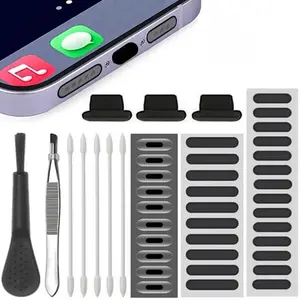 Universal Dust Plug for iPhone for Samsung for Mi, Mobile Phone Speaker Anti Dust Mesh Sticker, Charge Port Protector Cleaning Brush Set