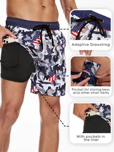 Men's 2-In-1 Camo Swim Trunks, 7 Inch Swimming Shorts Beach Pants, Quick Dry Gym Shorts with Compression Lining, Gym Vacation Pool Wear