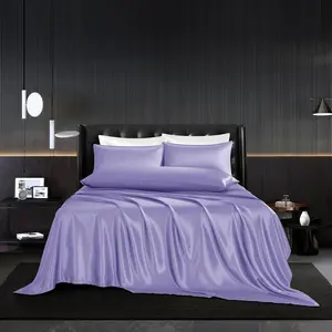5Pcs Lavender Silk King Size Sheet Set - Bedding With 1 Flat Sheet, 1 Deep Fitted Sheet, 3 Pillowcases With Envelope Closure - Comforter Sheets