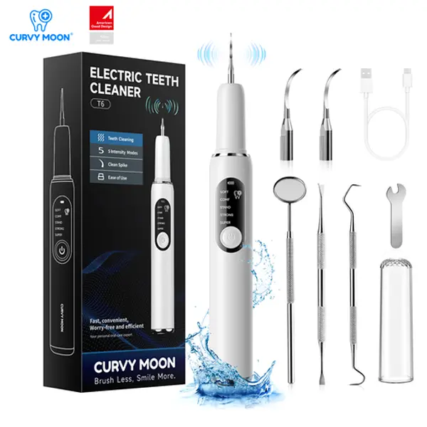 CURVY MOON Ultrasonic Dental Plaque and Tartar Remover ,Professional Teeth Cleaning Kit for Tartar & Stains Removal, Safe & Gentle Electric, Preventing Cavities Bad Breath and Gum Disease for At-Home Oral Care Solution, HSA/FSA Eligible, techvibes
