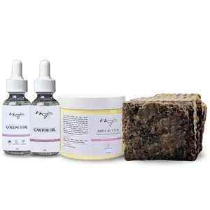 Jolie's All Natural Combo, Castor oil, coconut oil, raw black soap, and shea butter combo