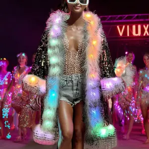 LED Light up Sequin Coat for Women Flash Sparkly Jacket Rave Costume Music Festival Outfits Parties Halloween Holiday Tops Casual