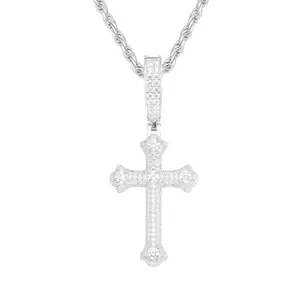 【#P439】 Exquisite Cross S925 Synthetic Moissanite Ice Pendant Necklace Hip Hop Men's Necklace Sterling Silver Shiny Micro-Inlay Sparkling Wedding Party Gift Halloween