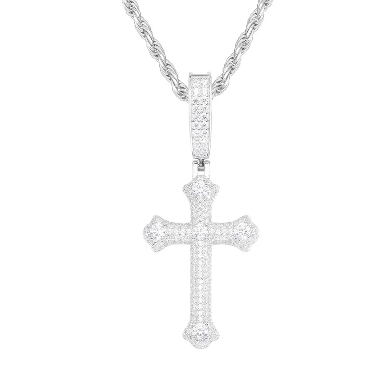 UCCIYO Exquisite Cross Design S925 Sterling Silver Synthetic Moissanite Ice Pendant Necklace, Hip Hop Male Adults' Jewelry, Shiny Micro-Inlay Sparkling Wedding Party Gift【#P439】