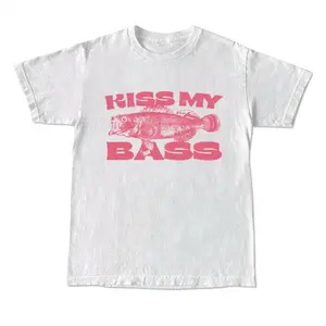 Vintage Kiss My Bass Fishing T-Shirt with Fisher Graphic in Pink Limited Edition Men's Birthday and Christmas Gifts