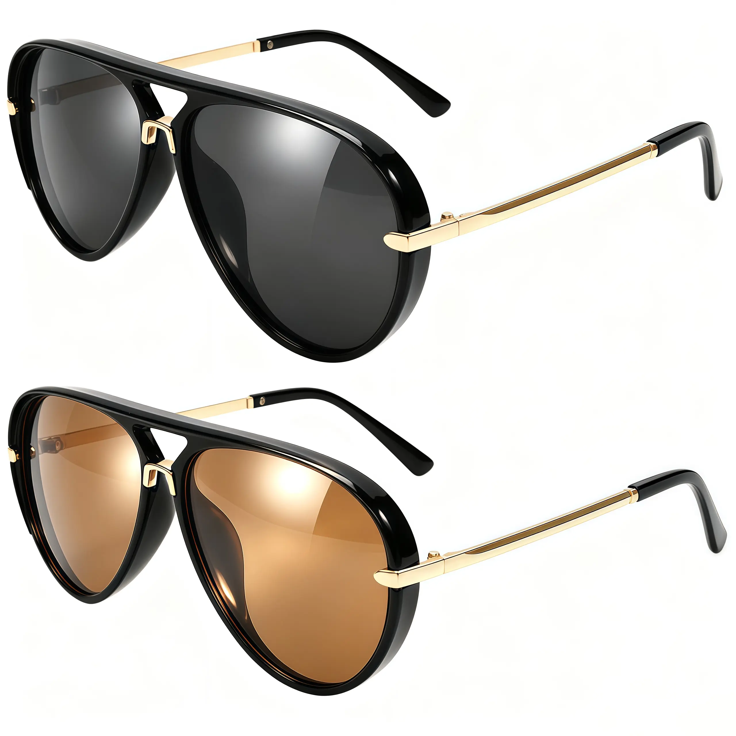EUNOIALENS Women's 60s Style Aviator Sunglasses - UV400 Protection, Retro Double Bridge, Full Rim, Metal Temples, Ergonomic Lightweight Fit, Metal & PC, Casual Wear, Female Fashion Eyewear, Driving Use, Multiple Color Combos, Aviator Frame, 60S Style Wome