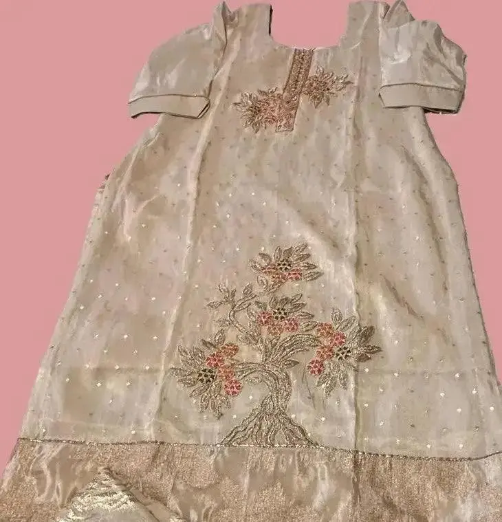 Straight Kurti Suit- Ivory | Banarsi Silk Indian Ethnic Wear