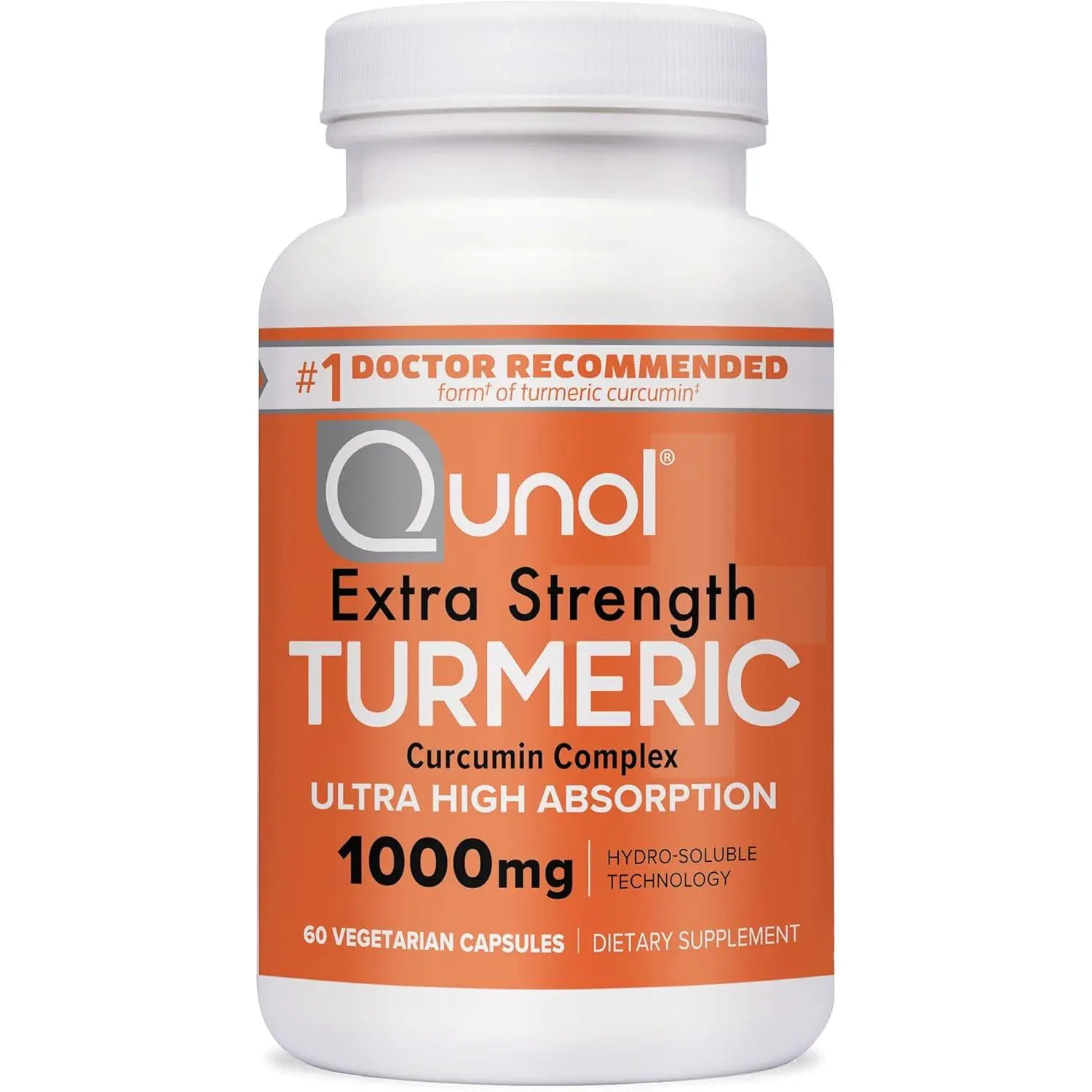 Qunol Turmeric Curcumin Veggie Capsules - 1000mg Strong Herbs Supplement, Gluten-Free, Vegetarian, Patented Hydro-Soluble Tech, Ambient Immune Support for Adults, 60-Count Bottle (Black Pepper-Infused Variant Alternative)