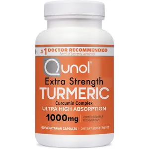 Qunol Turmeric Curcumin Capsules, 1000mg Extra Strength Supplement, Patented Hydro-Soluble Technology, Alternative to Turmeric Curcumin with Black Pepper, 60 Veggie Capsules