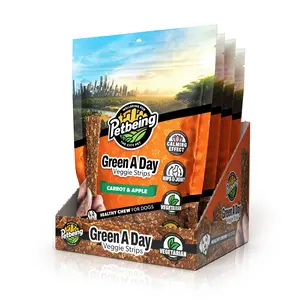Green A Day - Veggie Strips | a Healthy Vegetarian Supplement Chew for Dogs Made with Real Fruits and Vegetables | 3 oz Bag x4 | Carrot & Apple