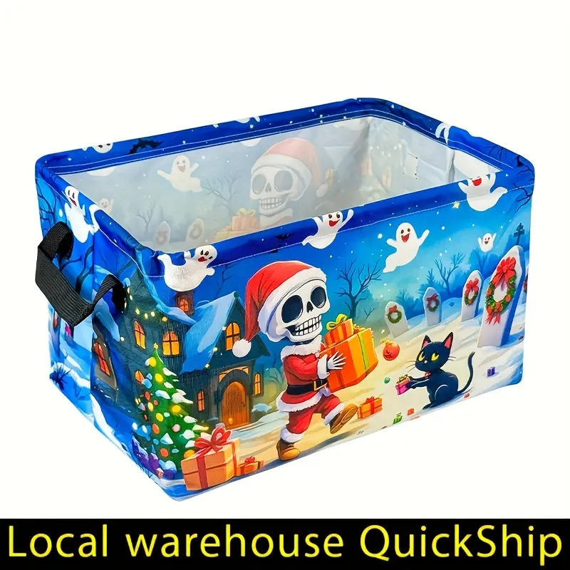 Halloween Bat Skull Storage Basket With Lid And Handles, Large Collapsible Fabric Storage Bins Sturdy Storage Organizer For Shelves, Closet, Bedroom, School, Office, Halloween Basket, Fall Basket, Halloween Baskets, Spooky Basket, Shelf Baskets foldable