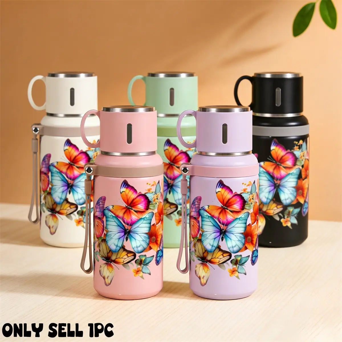 1pc 20oz Stainless Steel Tumbler with Colorful Butterfly and Flowers Print, Suitable for Sports, Fitness, Outdoor Travel Outdoor durable large capacity Hiking Stainless Steel Cup Suitable for gifts for friends Thermo Tumbler Insulated Drink Tumbler Mug