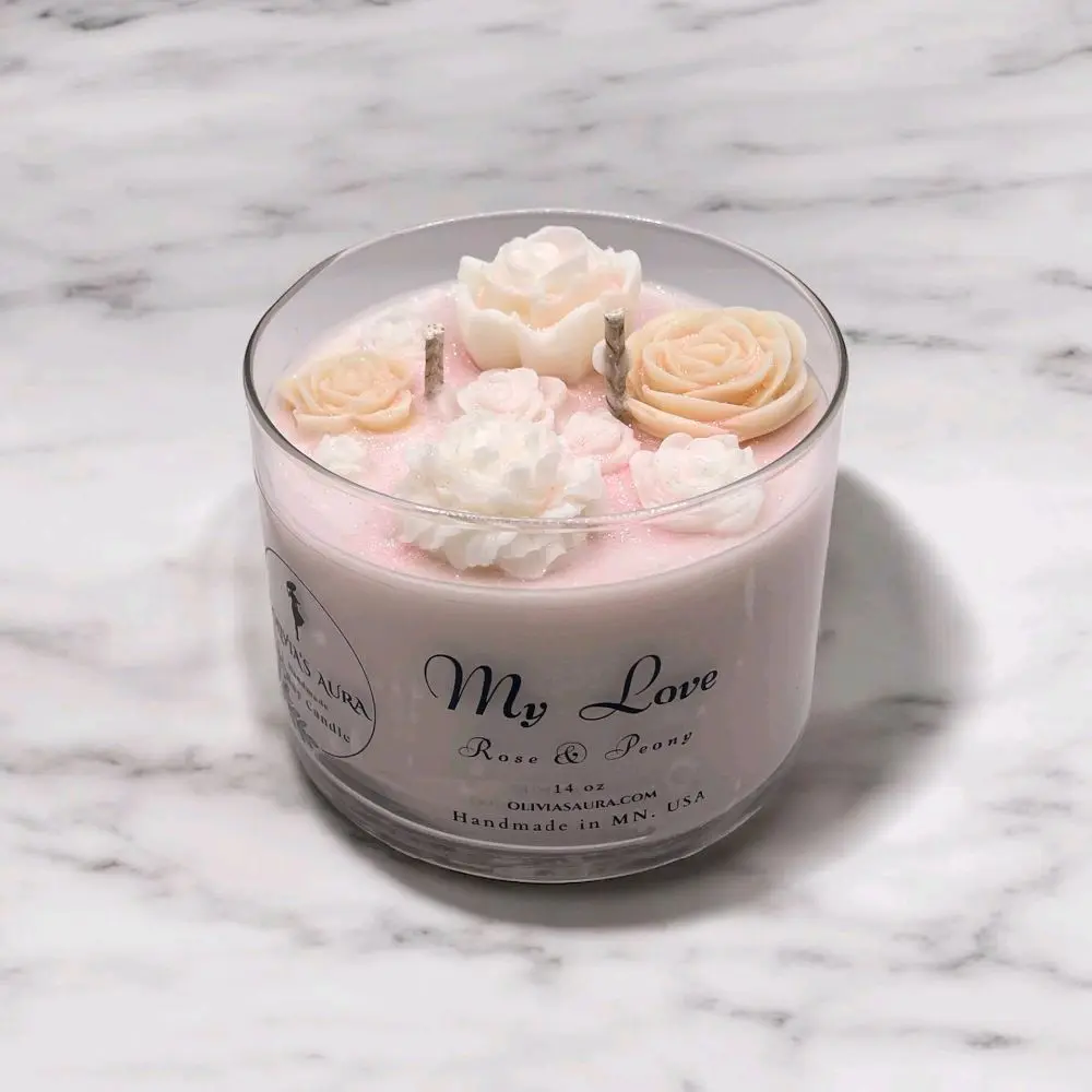 Rose Flower Handmade Soy Candle Art - Mother's Day Gift, Natural Ingredients, Made in USA, 60-Hour Burn Time - Decor, Ornaments