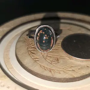 Oceam Jasper Sterling Silver Adjustable Ring - Elegant Oval Gemstone Ring with Unique Polka Dot Design in Silver Tone for Stylish Accessories