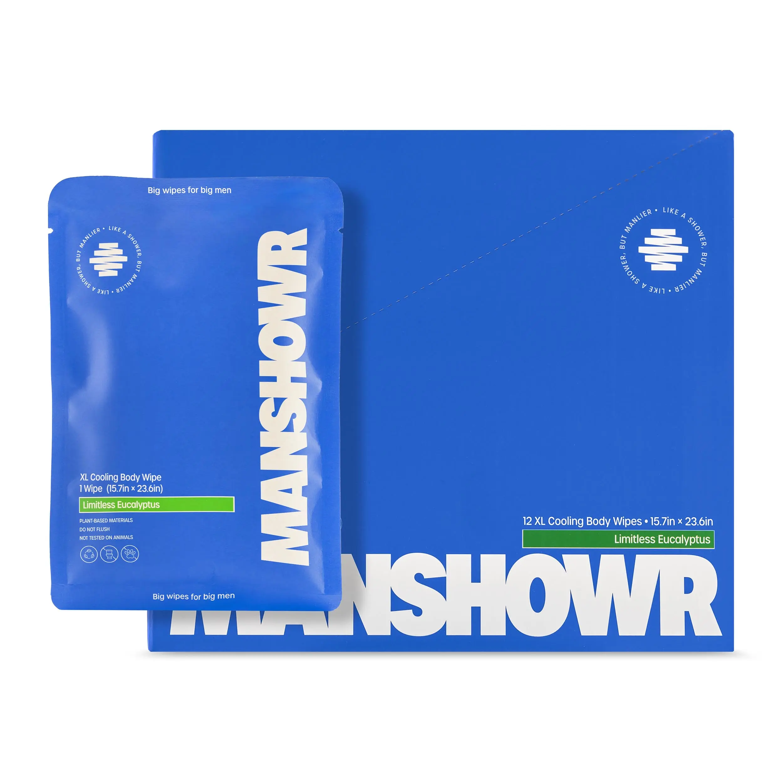 Manshowr XL Cooling Body Wipes -  Limitless Eucalyptus - 1 Box (12 Wipes) Towel Napkin