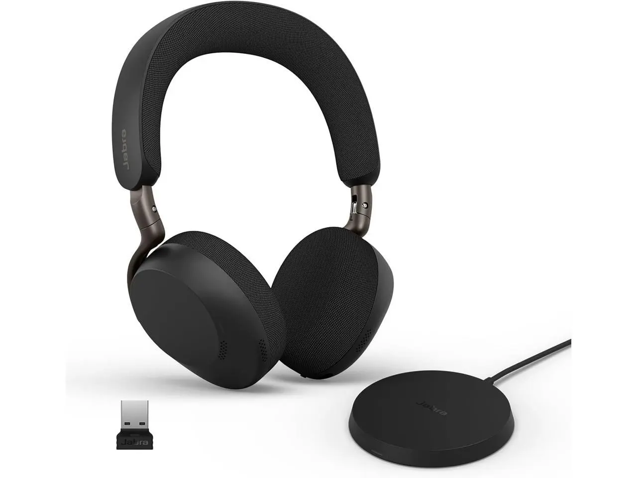 Jabra Evolve3 75 On-Ear Wireless Bluetooth Headset with Mic and Wireless Charging Stand for Work, USB-A, AI Voice Call Technology, Advanced ANC, 22-Hour Battery, Works with Online Meeting Apps, Black