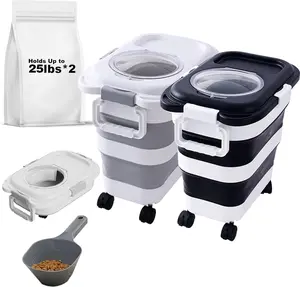 2Pack 25 Lbs Dog Food Storage Container,Collapsible Dog Food Container with Scoop,Pet/Dog/Cat/Bird Food/Cat Litter Storage Containers to Keep Dry,Easy to Move.(Black+White) SEWIU