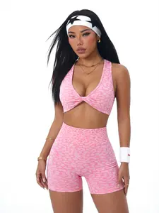 Women's Leopard Print High Elastic Push-Up Removable Pads Shockproof Bra + Waist Cinching Yoga Leggings Set, Gym Workout Set, Fashion Versatile, Gym Outfits