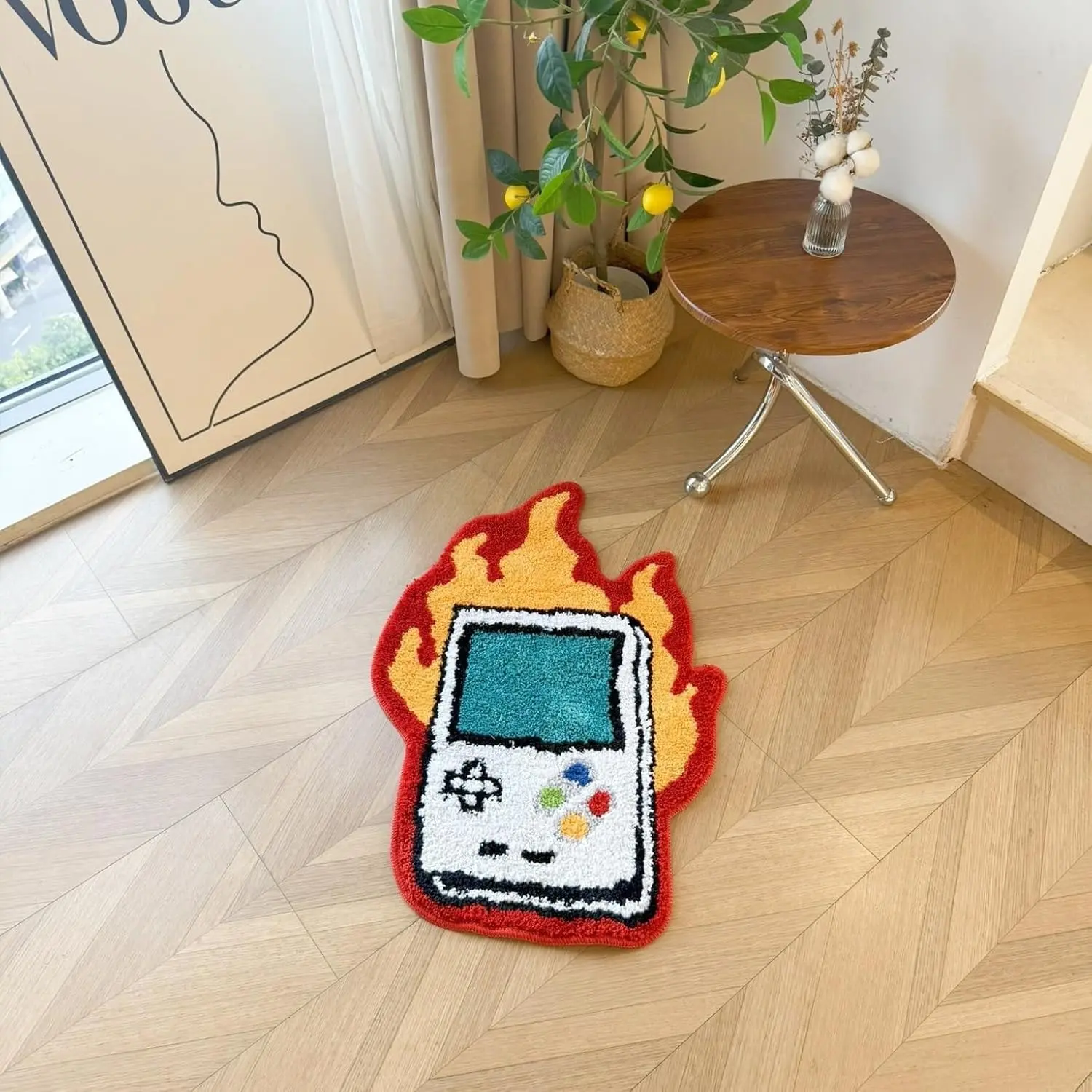 Flame Game Machine Alien Carpet, Retro handheld game console fun pattern mat, e-sports style gifts, Home Decor Rugs, Video Game Rug, Gaming Area Rug, Soft, fluffy, plush entryway rug, Suitable for living room, bedroom, relaxation area, home decor