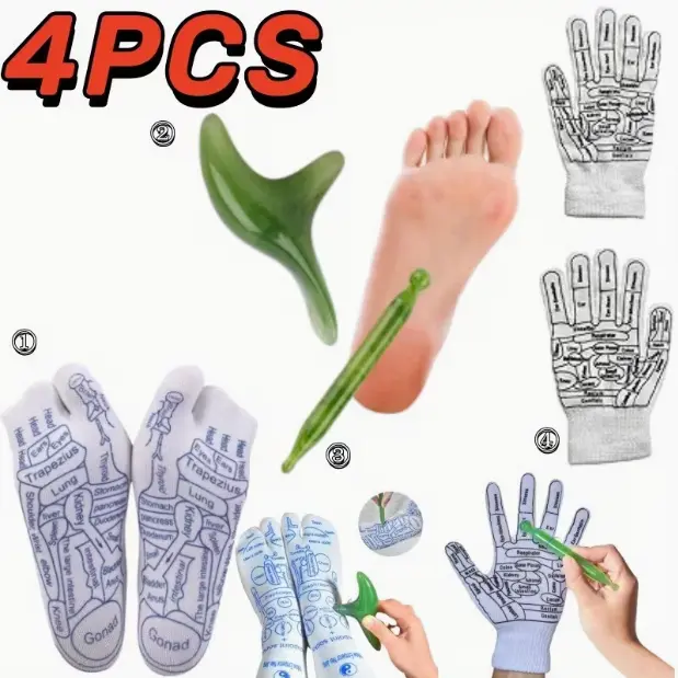 4pcs Foot and Hand Massage Tools Unisex Pressure Point Reflexology Socks Set Reflexology Massage Socks and Gloves Set Acupuncture Socks Kit Foot Massage Gloves Sock Guide for Men'S and Women'S Massage Therapy Essentials summerwins
