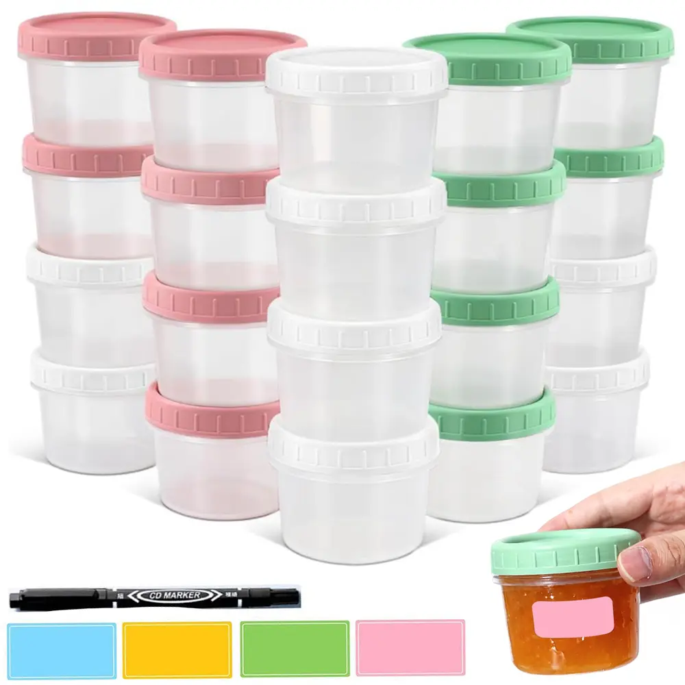 20pcs 4 oz Small Plastic Containers with Twist on Lids, Stackable Little Food Storage Containers for Snack Lunch Meal Prep Salad Dressings, Freezer/Microwave/Dishwasher Safe, BPA Free