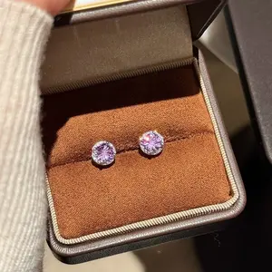 s925 pure silver natural amethyst firework cut earrings for women DDES0788 high-end exquisite light luxury niche earrings versatile ear accessories 14KGold-Plated