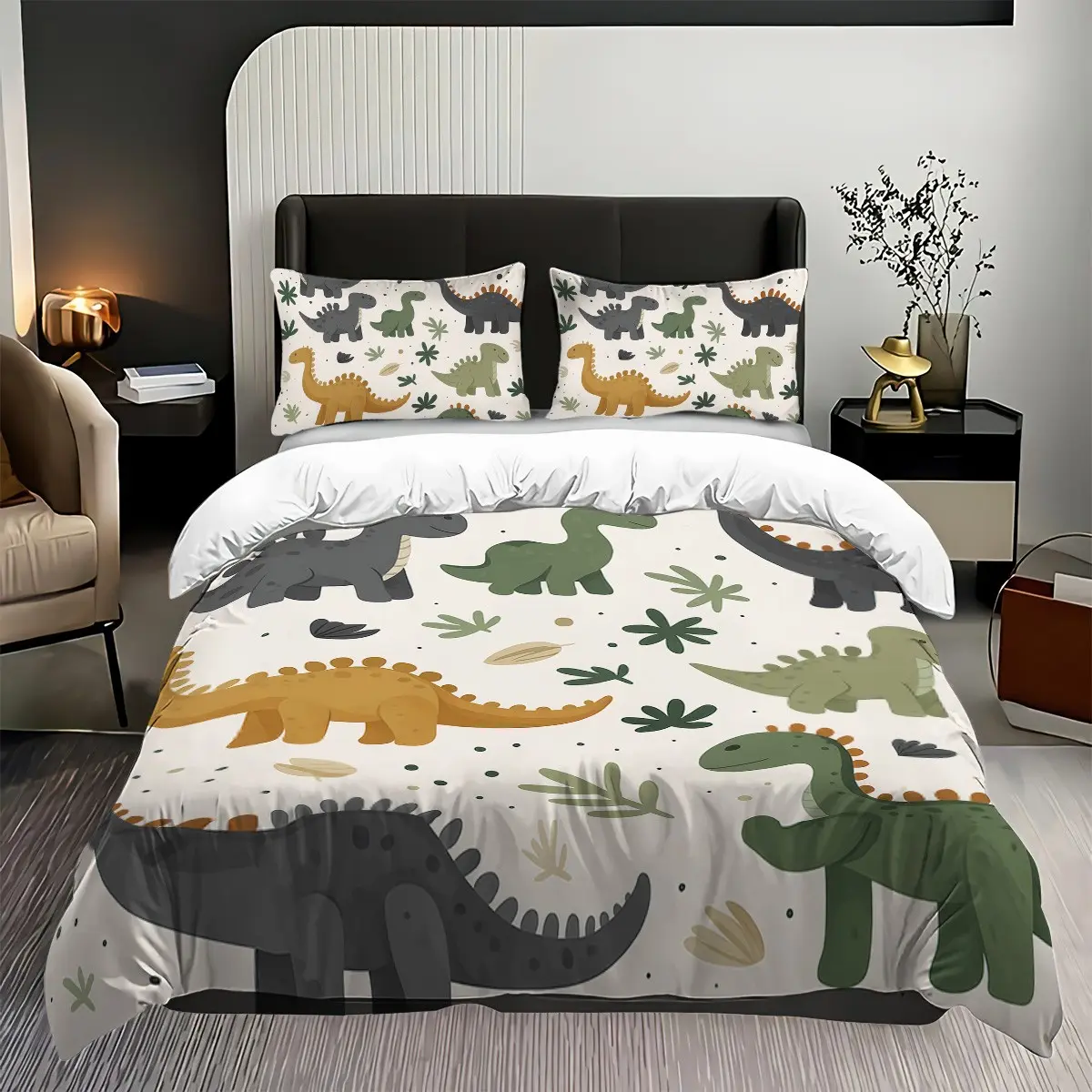 3-piece dinosaur printed bedspread set (1 bedspread + 2 pillowcases, not including the core), soft and comfortable bedding, Cozy Bedding Set, Decorative Bedding Set, suitable for bedroom, dormitory, guest room and home decoration, Bedding Sets