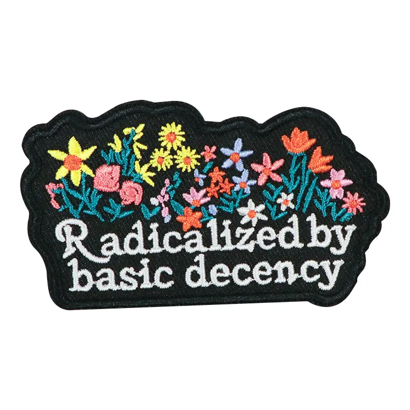 Radicalized by Basic Decency Embroidered Patch, Embroidery Patches, Geometric Embroidery Design, Back Adhesive Iron-On, Suitable for Clothes Jackets Hats Accessories, 1 Piece