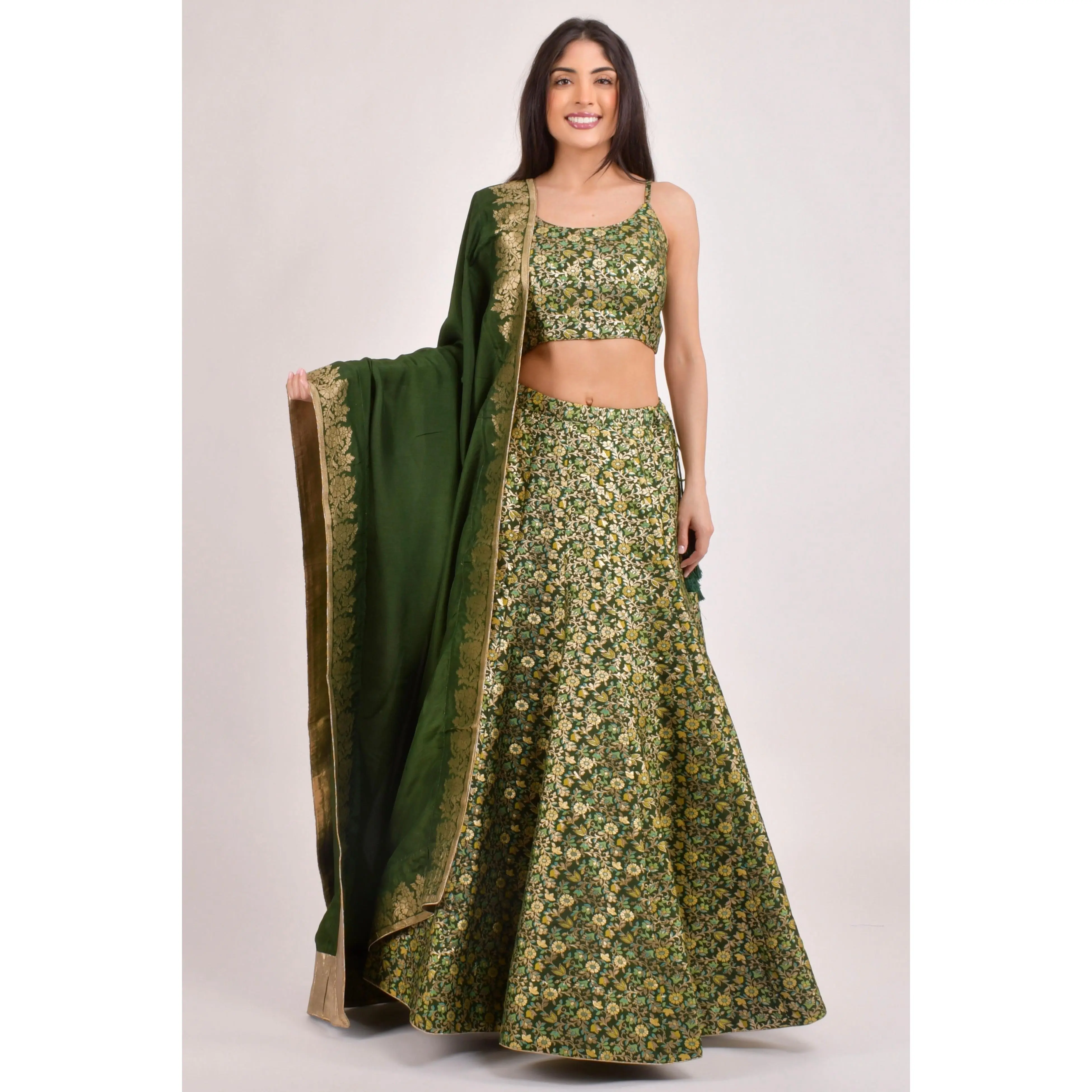 Beryl Green Banarasi Lehenga Choli Set