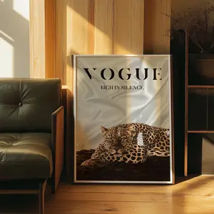 [Sale up to 50%] Leopard Print Graphic Poster, Artistic Animal Wall Art, Hypebeast Aesthetic Room Decor, White Multi-Size Photo Print, Luxury Apartment Vivid Color Home Decoration