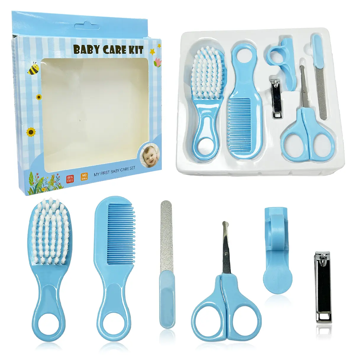 Baby Grooming 6pcs Health Care Set with Travel Case - Nail Clippers, Comb, Brushes & More, Ideal for Everyday Personal Care & Gifting (Showers, New Year's)