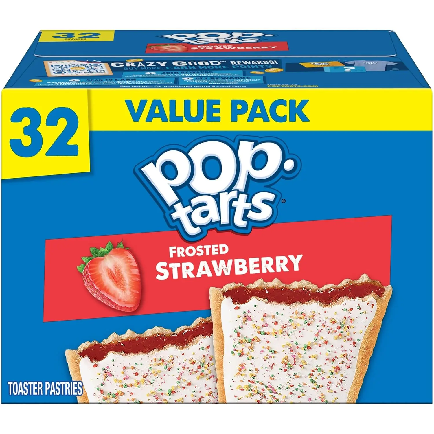 Pop-Tarts Toaster Pastries, Breakfast Foods, Kids Snacks, Value Pack, Frosted Strawberry, 27oz Box (32 Pop-Tarts)
