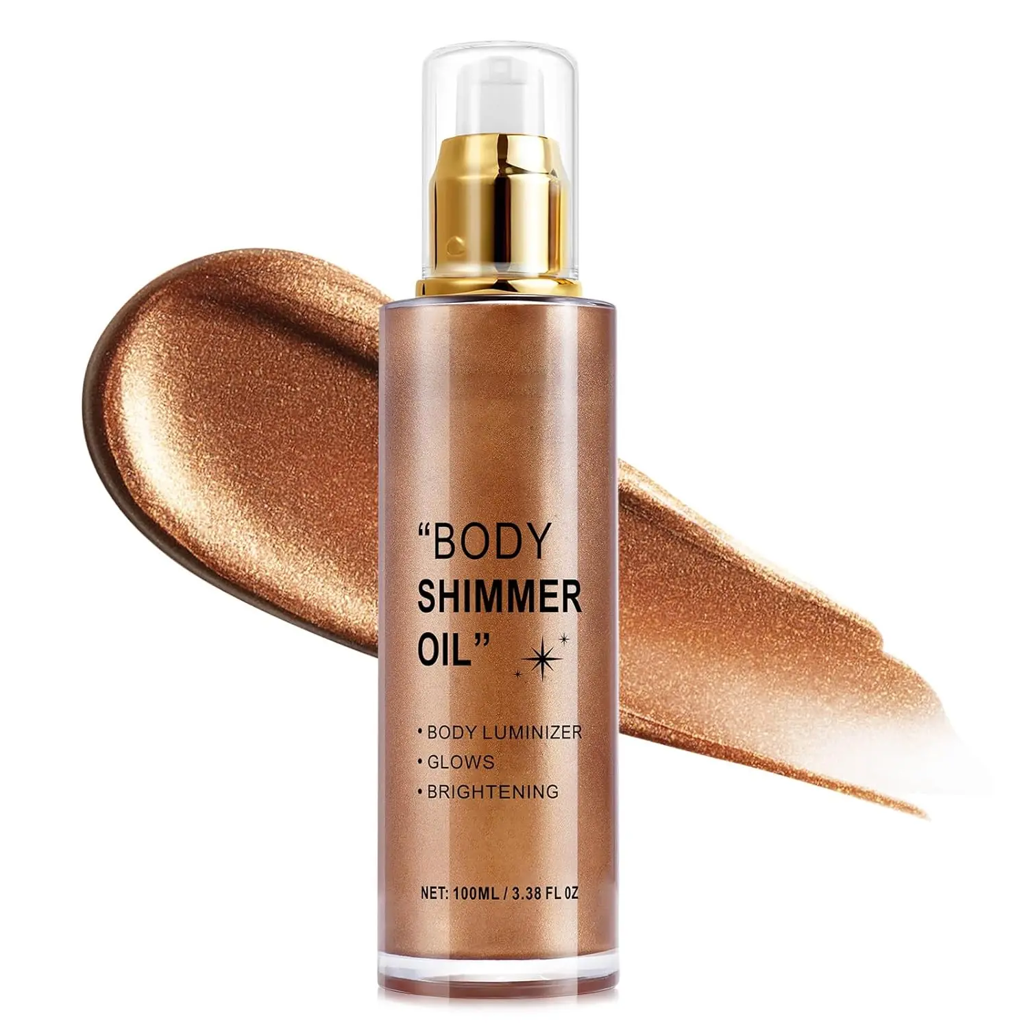 Shimmer Body & Face Oil, Waterproof Liquid Cosmetic for a Smooth Glow Boost with Sun Protection - Radiant Shimmer Finish, Bronze Gold, Daily, Bottle, Adults, Waterproof Base, Glitter, Moisturizing, Face & Body, Makeup, Arms/Thighs, All Skin Types, #03 Bro
