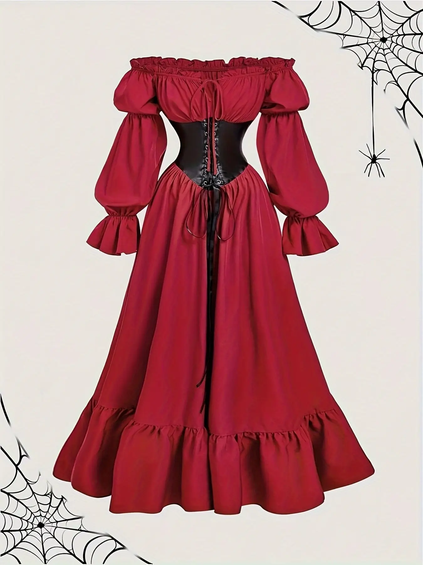 Vintage Rich Color Contrast Ruffled Long Sleeve Fitted Dress, Baroque Style, Luxurious Court Look, Womenswear, Formal, Aesthetic, Party, Birthday, Ball, Cruise, Festival, Bodysuit Dress, Prom Dresses With Sleeves