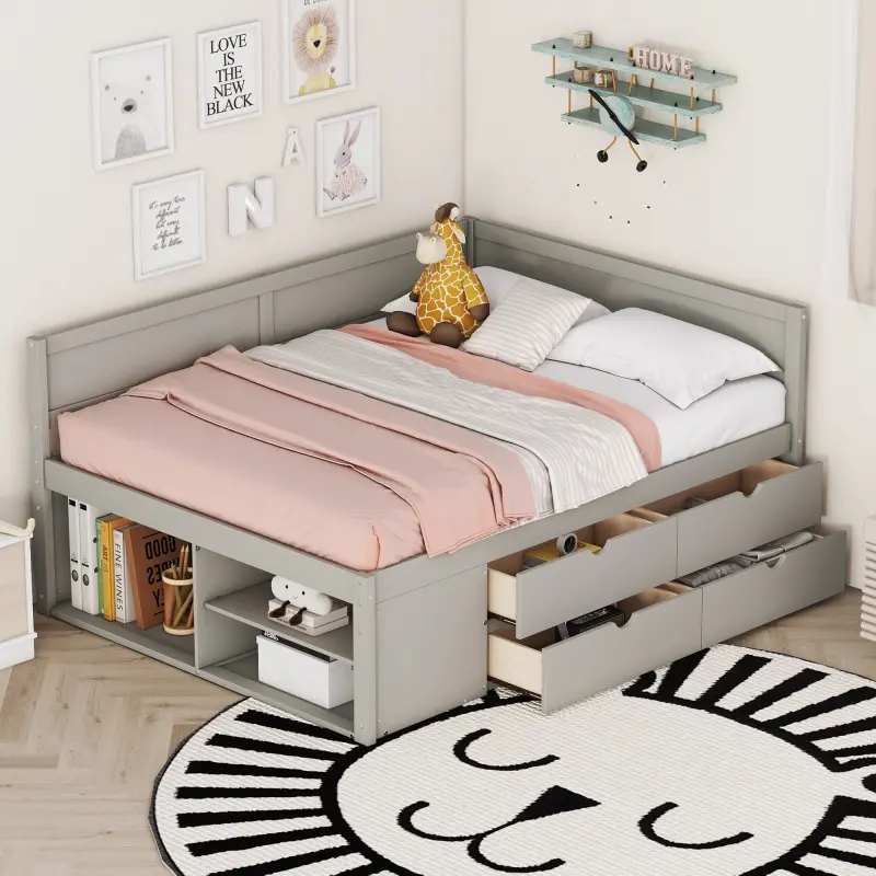 Bellemave Daybed with Drawers and Shelves - Built-in Storage, Durable, Easy Setup, Freestanding, Low Profile Solid Construction Bed Frame, Modern Glam Clean-Line Space-Saver Indoor Furniture, 77.8x57.6x34.3in Under-Bed Solution, Built-In Storage Beds, Dur