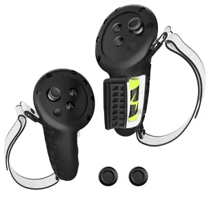 APEXINNO VR Controller Grips Cover for Quest 3S Meta Quest 3 Accessories, Silicone Hand Grips Skin for Oculus Quest 3S/3 Controllers with Adjustable Hand Active Knuckle Straps (Black)