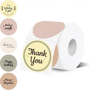 STARBOLING 2in Self-Adhesive Paper Round Direct Thermal Stickers, High Clarity Waterproof Pink for Business, 300 per Roll for DIY Logo Design & Thanks Cards (Label Printing Compatible)