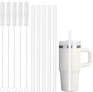 5 Pack Replacement Straws for Stanley IceFlow 96oz Quencher 20oz 14oz 20oz 30oz Tumbler 9.37in Cleaning Brushes Durable Polyethylene Drinkware Mug Reusable Washable Cup Utensils