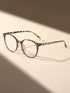 Unisex Leopard Print Round Frame Glasses, Anti-Blue Light, Plastic Frame, Clear Lenses, Fashionable Eyewear for All Seasons, Trendy Vintage Eyeglasses, Trendy Frames