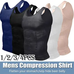 1/2/3/4PCS Male Fashion Tummy Control Seamless Compression Vest, Fit Shaping Undershirt for Gynecomastia, Men's Sport Body Shaper Top