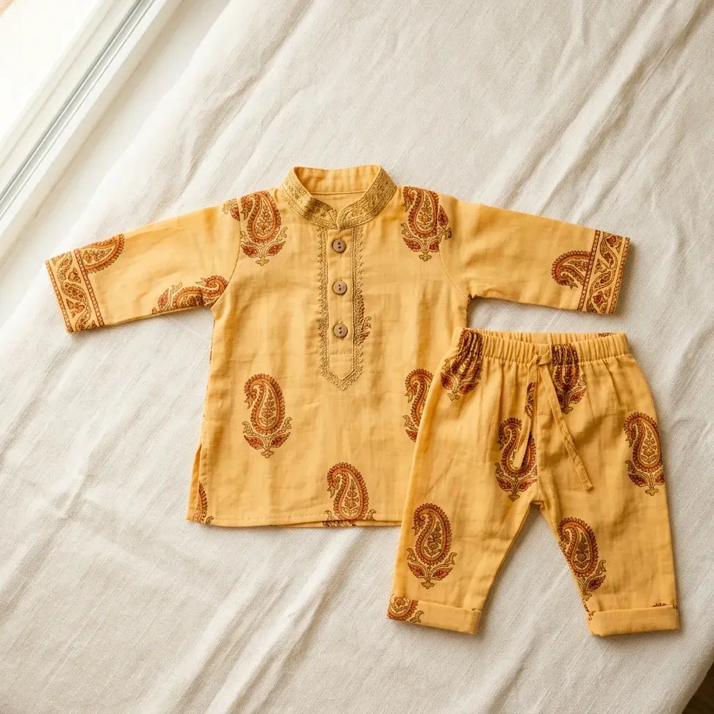 The Saffron Paisley Baby Kurta Set