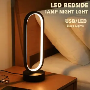 Modern Simple LED Ring Table Lamp with Dimmer Switch, Bedside Light for Bedroom Living Room Home Office, Desk Lamp, Bedroom Night Light, USB Night Light