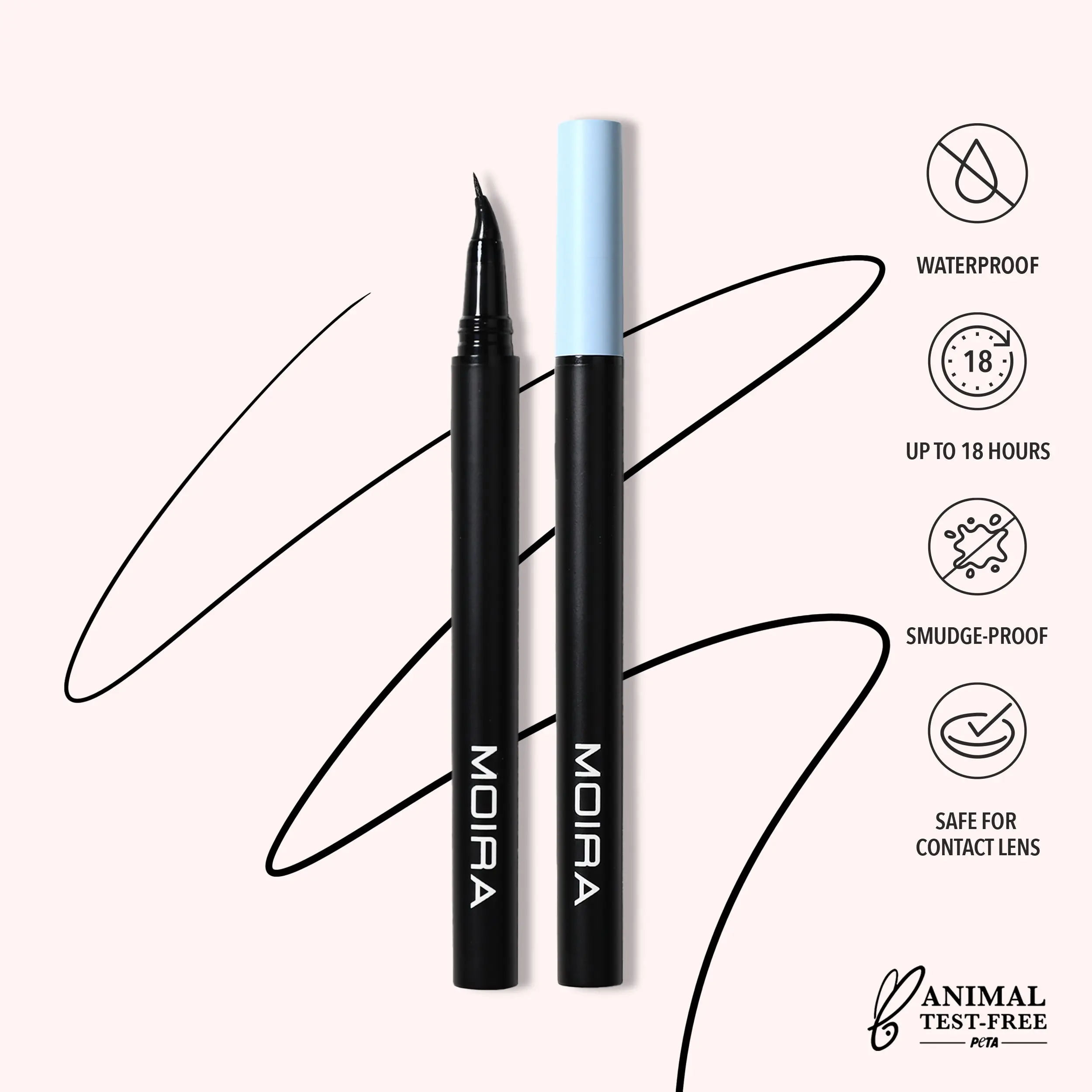 MOIRA | Precision Angled Liquid Liner (001, Black) | Waterproof Smudge-Resistant Eyeliner