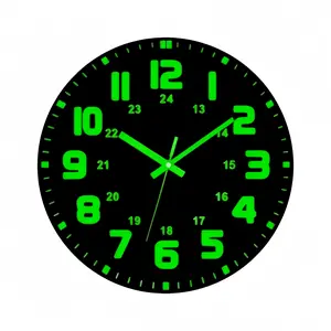 Luminous Wall Clock, 12 Inch Silent No Second Hand Vinyl Round Clock, Digital and Pointer, Aa Battery Powered, Bedroom and Living Room Decor